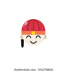 Cute Chinese Boy Avatar Flat Icon - Lunar New Year Elements Icon Set Vector Illustration