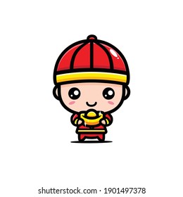 cute chinese boy holding gold