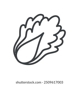 Cute chinese cabbage icon. Hand drawn monochrome illustration of a peking cabbage head isolated on a white background. Vector 10 EPS.