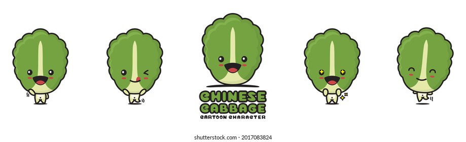 cute chinese cabbage mascot, vegetable cartoon illustration, with different facial expressions and poses, isolated on white background