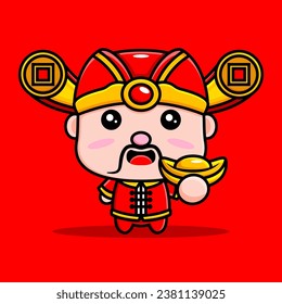 cute chinese character in chinese clothes and bring lucky gold