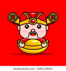 cute chinese character in chinese clothes and ride on the golden fortune