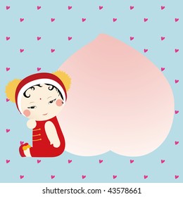 A cute Chinese doll with a peach, means wishing you happy birthday.