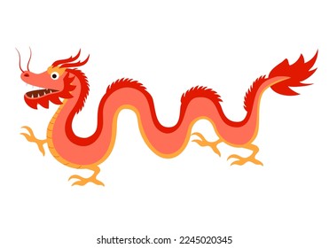 Cute Chinese dragon in flat design on white background.
