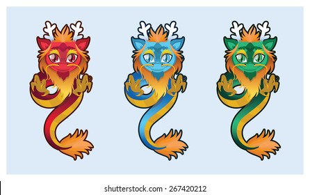 Cute Chinese dragon illustration art with 3 different color variants
