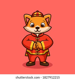Cute Chinese Fox Cartoon Illustration Logo