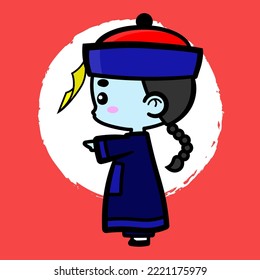 Cute Chinese ghost is feeling happy. Fit for mascot, children's book, icon, t-shirt design, etc.