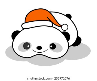 Cute Chinese giant panda bear wearing a red Santa hat clip art isolated on white background 