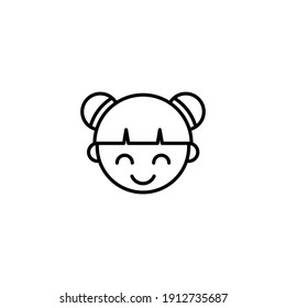 Cute Chinese Girl Avatar Line Icon - Lunar New Year Elements Icon Set Vector Illustration