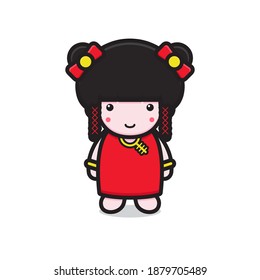 cute chinese girl character smile. design isolated on white background