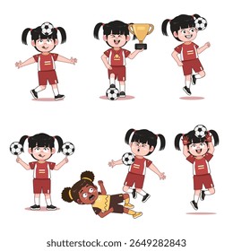 Cute Chinese Girl Character twin tail hair Playing Football Set