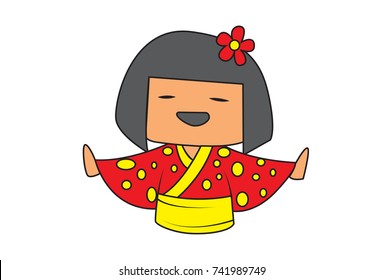 Cute Chinese Girl Character . Vector Illustration. Isolated on white background.