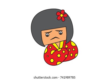 Cute Chinese Girl Character . Vector Illustration. Isolated on white background.