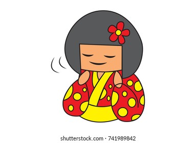 Cute Chinese Girl Character . Vector Illustration. Isolated on white background.