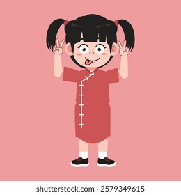 Cute Chinese Girl with Twin tail Black Hair cartoon absurd suitable for education purpose