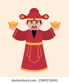 Lindo dios chino de la riqueza aislado
Dios chino de la riqueza que sostiene el lingote de oro Vector plano ilustración de stock.
Feliz año nuevo chino. 