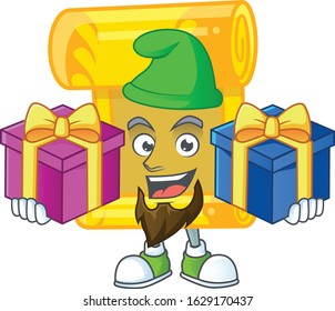 Cute chinese gold scroll cartoon mascot style with Tongue out