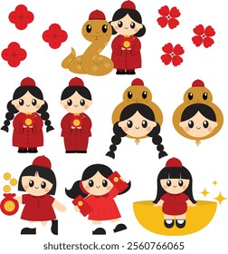 cute Chinese kids, Chinese New Year clip art, traditional Chinese outfit