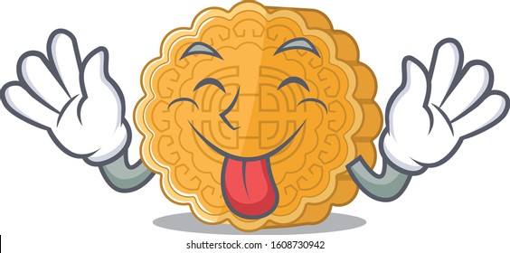 Cute chinese mooncake cartoon mascot style with Tongue out