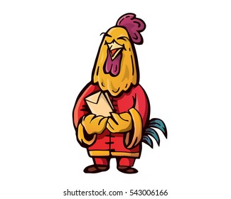 Cute Chinese New Year 2017 Rooster Character Giving Ang Pao Envelope Illustration 