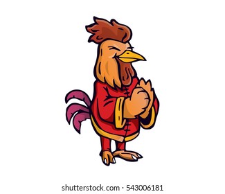 Cute Chinese New Year 2017 Rooster Character Welcoming Friends Respect Pose Illustration 