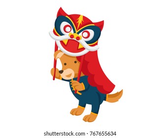 Cute Chinese New Year 2018, Male Dog Character Illustration 