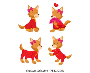 Cute Chinese New Year 2018, Female Dog Character Set Illustration 