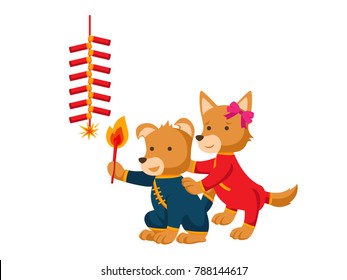 Cute Chinese New Year 2018, Dog Couple Character Set Illustration 