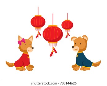 Cute Chinese New Year 2018, Dog Couple Character Set Illustration 