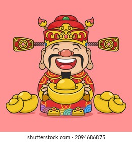 Cute Chinese New Year Fortune God With Gold Money