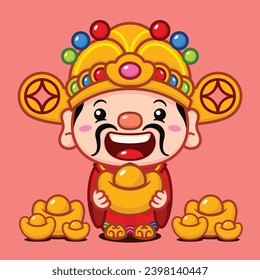 Cute Chinese New Year Fortune God With Gold Money