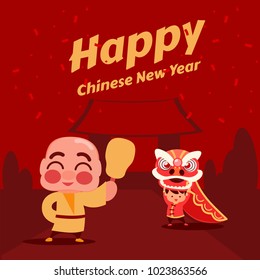 Cute Chinese new year. Chinese lion dance, Happy Chinese new year