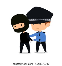 cute chinese police catch the thief vector