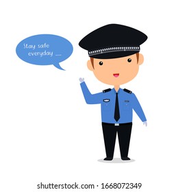 cute chinese police character in cartoon style