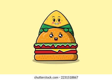 Cute Chinese rice dumpling cartoon character hiding in burger illustration in flat modern design