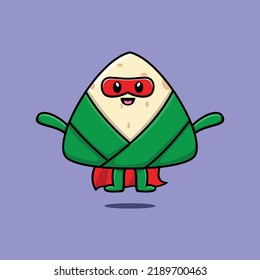 Cute chinese rice dumpling superhero character flaying illustration cartoon vector