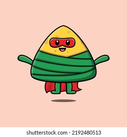 Cute chinese rice dumpling superhero character flaying illustration cartoon vector