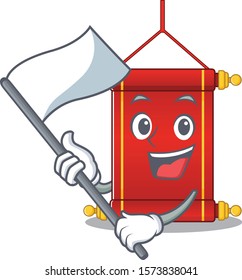 cute chinese scrolls standing with flag cartoon character style