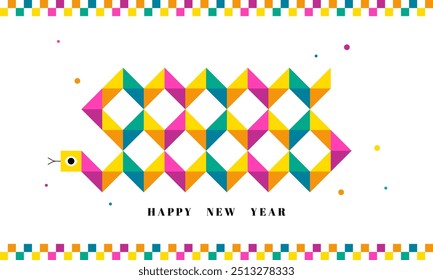 Cute Chinese snake. Colorful Chinese New Year 2025 card. Chinese happy snake, lunar new year theme. Design with snake