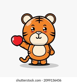 Cute Chinese Tiger Bring Love. Vector of cute tiger with love.