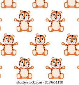 Cute chinese tiger pattern background, postcard, fabric, gift wrap, wallpaper, new year 2022