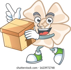 Cute chinese white flower cartoon character having a box