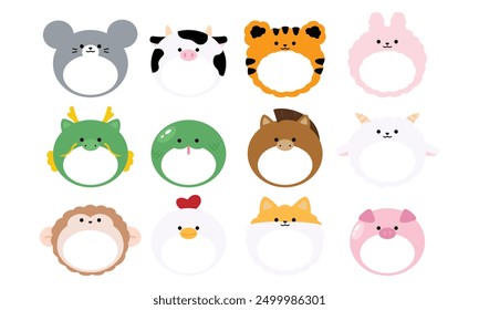 Cute Chinese zodiac animals head frame clipart