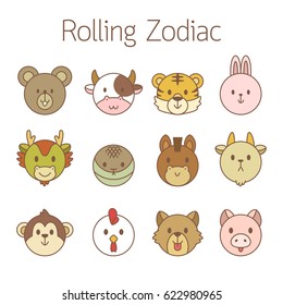 cute chinese zodiac face vector cartoon set (circle style)