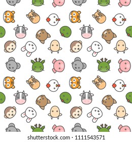 cute Chinese zodiac seamless pattern in filled outline icon style