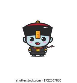 Cute chinese zombie or vampire isolated on white. vector illustration. cartoon character. (caption: chinese zombie)
