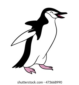 Cute Chinstrap Penguin in cartoon style isolated on a white background. Vector illustration of walking and smiling Chinstrap Penguin walking and smiling for your design.