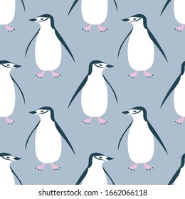 Cute chinstrap penguin seamless pattern. Can be printed and used as wrapping paper, wallpaper, textile, fabric, apparel, cloth, etc.