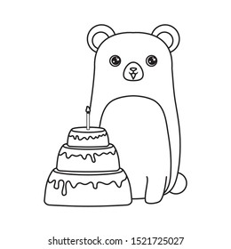 cute chipmunk animal with cake of birthday vector illustration design