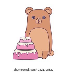 cute chipmunk animal with cake of birthday vector illustration design